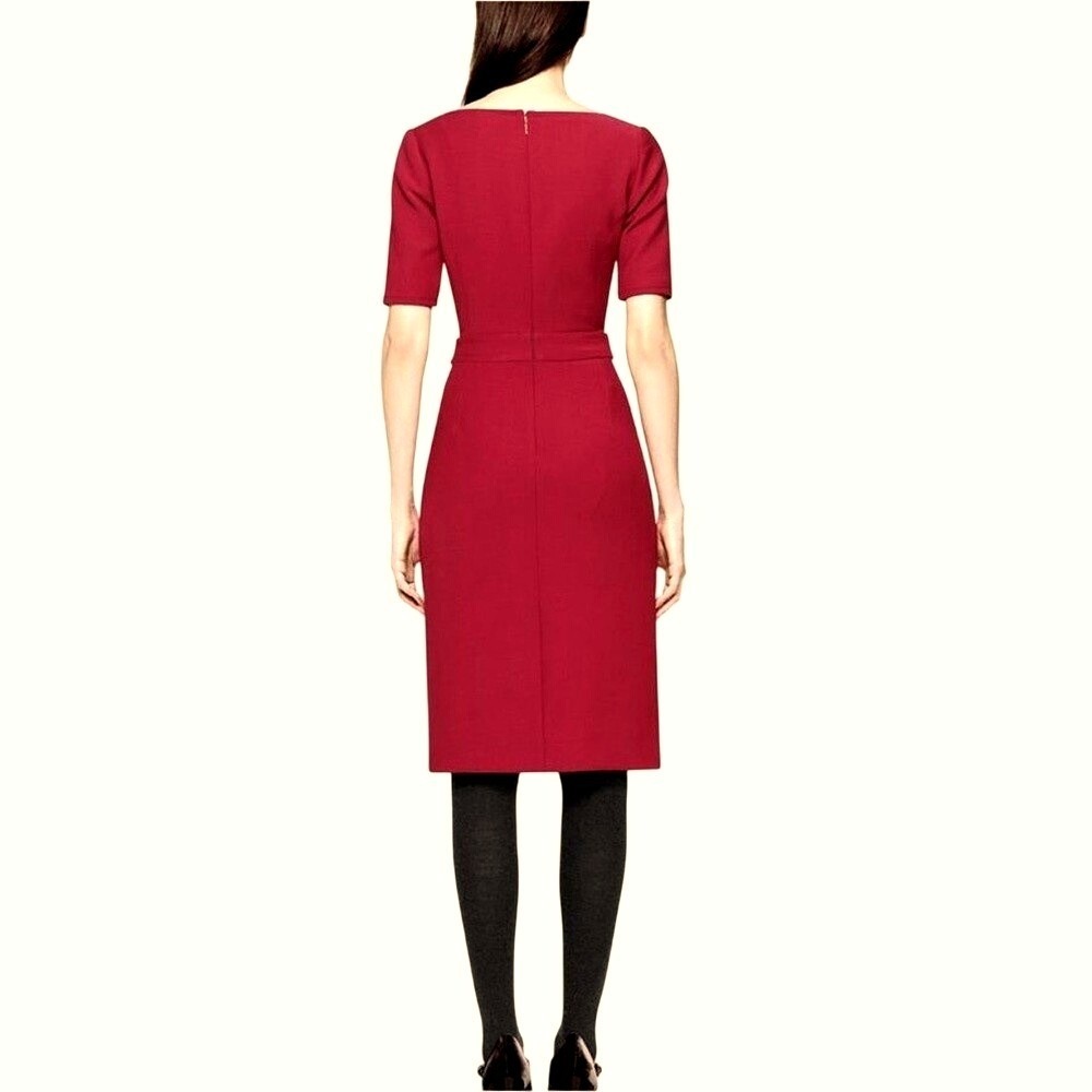 Tory Burch Lydia Sheath Wool Dress Red Short Sleeve Notched Neck Size 4 NWT - Picture 2 of 12